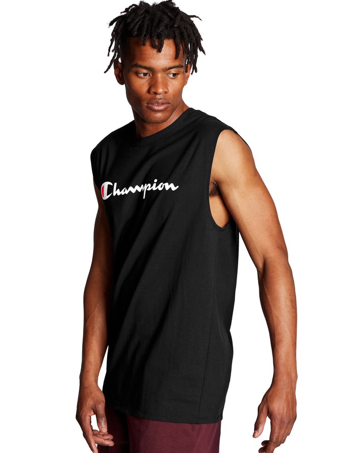 Champion Herre Tank Top Sort - Classic Jersey Script Logo - Danmark QYJ-941356